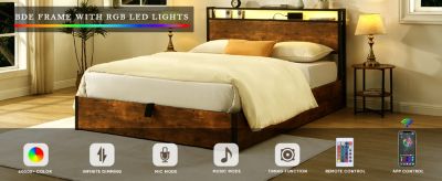 Streamdale Queen Bed Frame with Bookcase, Lights, and Charging Station
