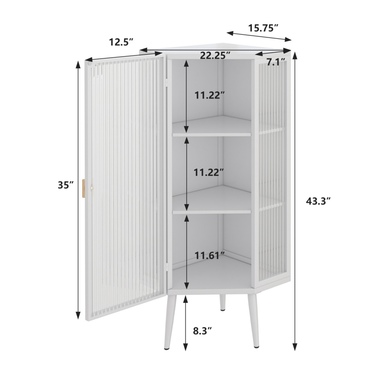 Streamdale Furniture White Floor Corner Cabinet with Tempered Glass Doors (22.25")