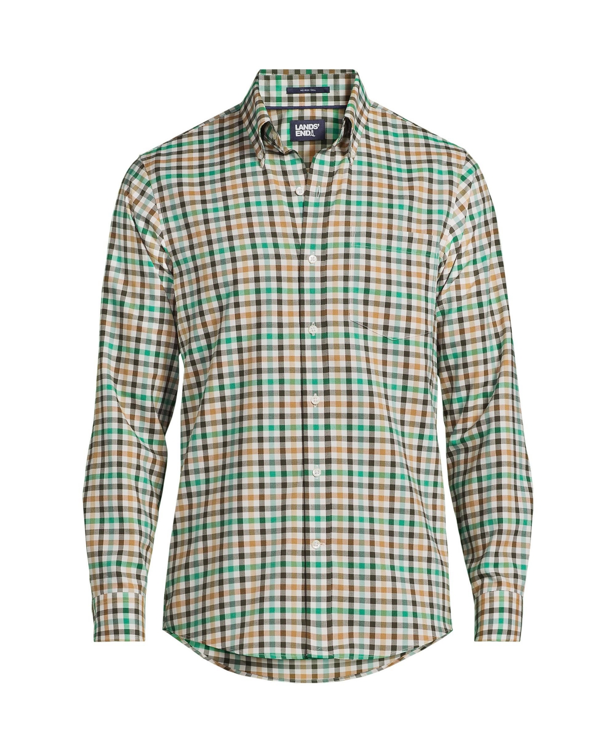 Lands' End Big & Tall Traditional Fit No Iron Twill Shirt -green plaid