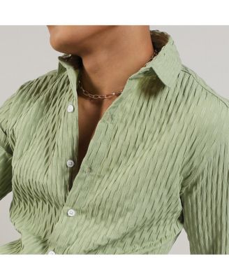 Men's Pistachio Green Crinkled-Weave Shirt