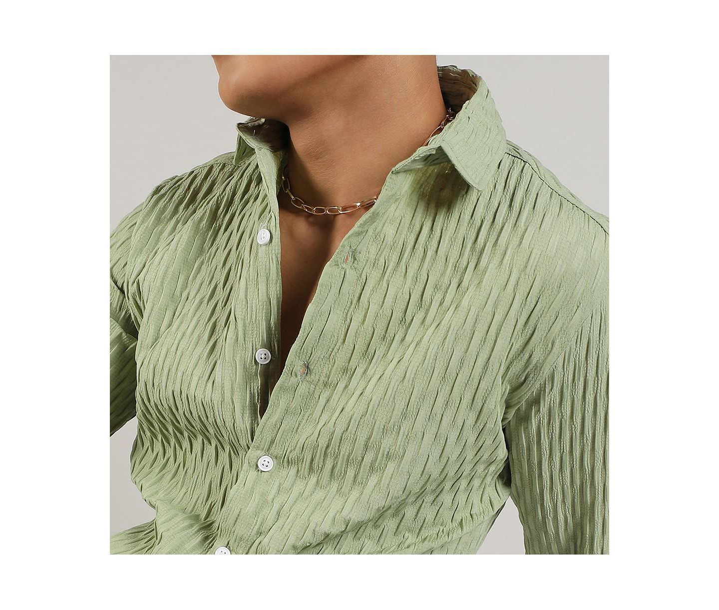 Мужская рубашка Cahoot Campus Sutra Pistachio Green Crinkled-Weave, цвет: Зелёный — фото 7