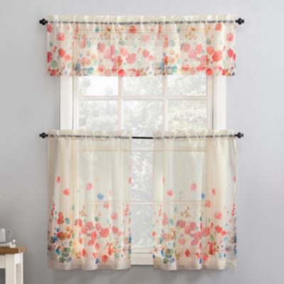 Rosalind Watercolor Floral Semi-Sheer Rod Pocket Kitchen Curtain Valance and Tiers Set
