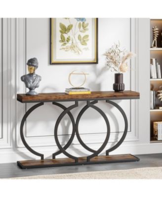 Industrial Console Table, 55 inch Wood Entryway Table Narrow Long Sofa Table, Rustic Accent Table