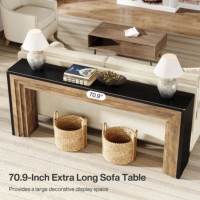 70.9-Inch Long Console Table, Farmhouse Narrow Wooden Sofa Table Behind the Couch for Living Room, Entryway, Hallway, Foyer, Black & Brown