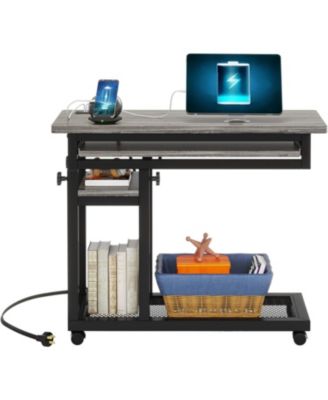 Small Portable Desk with Power Outlet, Height Adjustable Laptop Table with Wheels and USB Ports