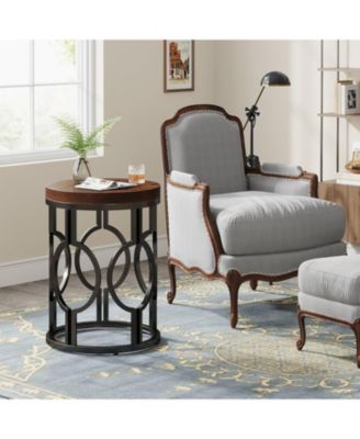 2-Piece Metal Hollow Frame Industrial Round End Table – Nightstand Side Table