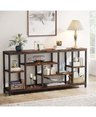 Wood 70.9-Inch Console Table with Storage Shelves and 3-Tier Frame