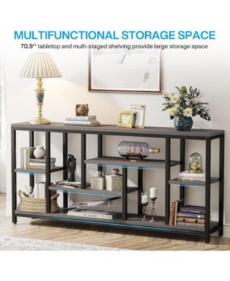 Wood 70.9-Inch Console Table with Storage Shelves and 3-Tier Frame