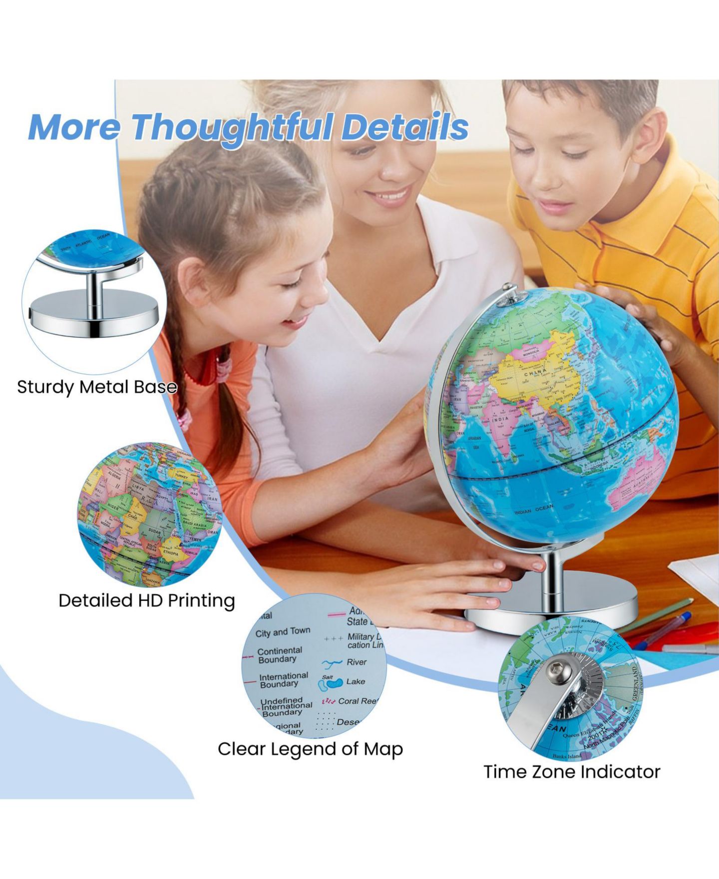 Детская игрушка VEBREDA 3-in-1 Illuminated World Globe with Stand and 88 Constellations, цвет: Синий — фото 4
