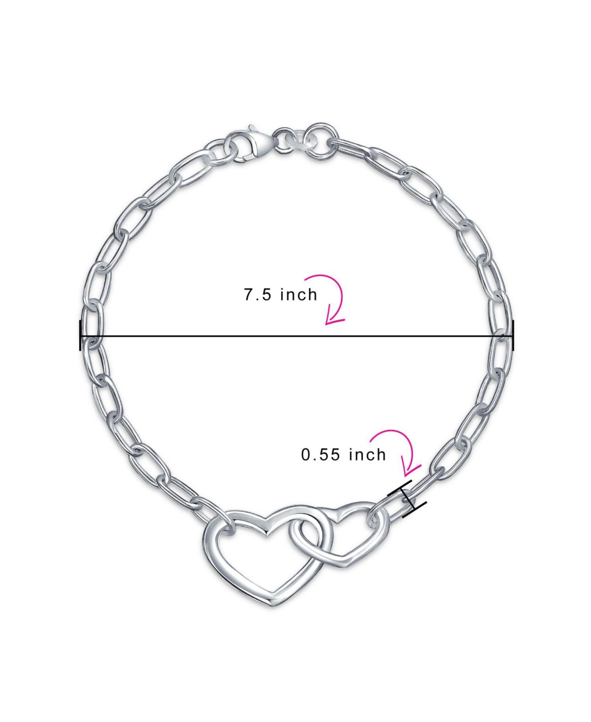 Bling Jewelry Couples Bff Sisters Intertwined Chain Link Charm Interlocking Open Hearts Bracelet For Women Sterling- Silver