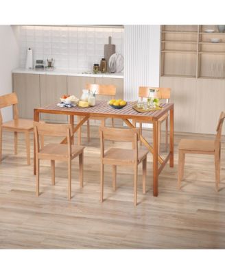 Patio Rectangle Acacia Wood Dining Table Spacious Slatted