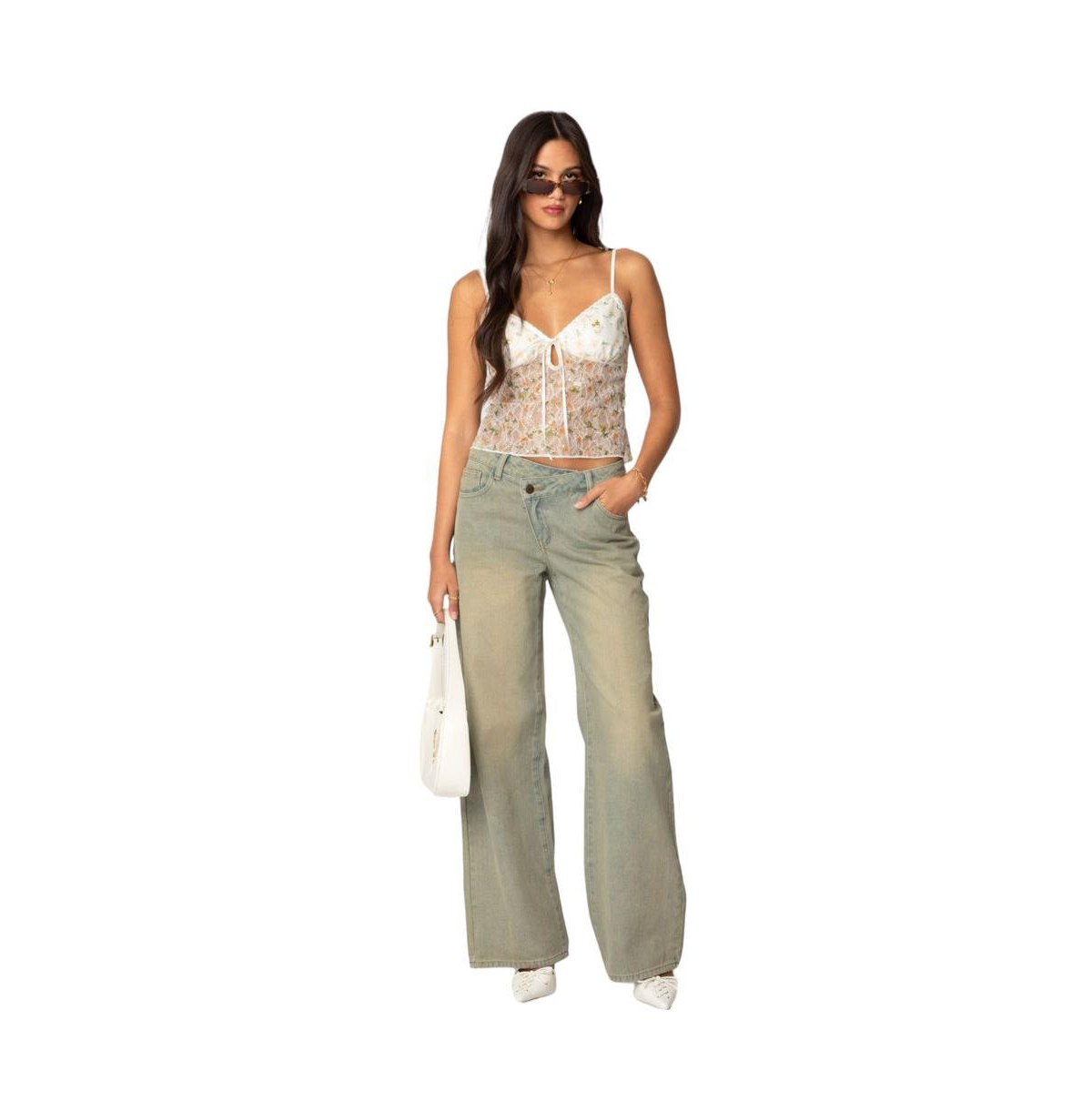 Edikted Women's Flowery Sheer Embroidered Top