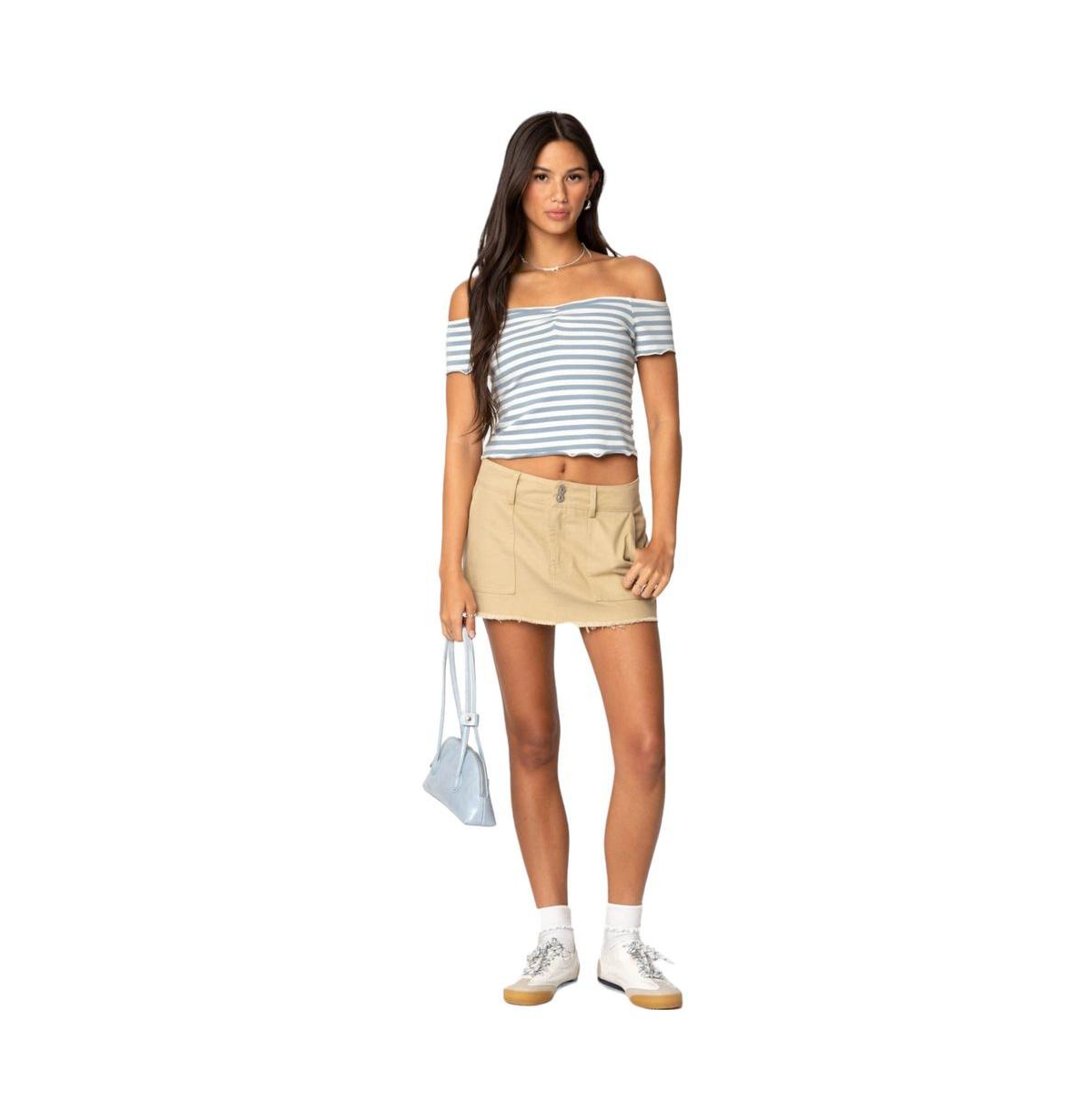 Edikted Women's Shara Striped Off Shoulder Top - Blue-and-white