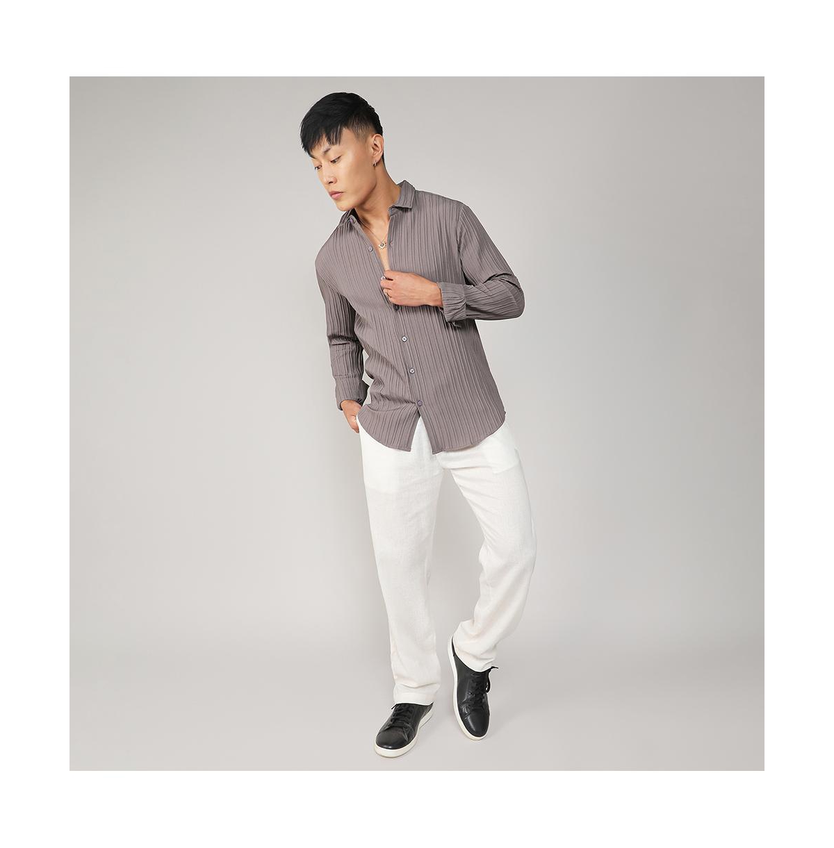 Campus Sutra Men's AshSelf-Design Striped Shirt - Grey