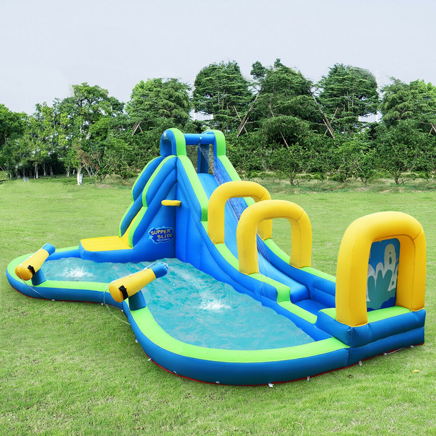 Детская игрушка Costway Inflatable Water Slide Bounce House, 188"L x 144"W x 95.5"H, Holds Up to 4 Kids, от 4 лет, цвет: Синий — фото 4