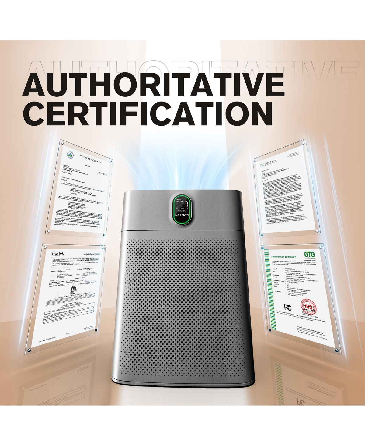 Morento Air Purifiers for Home Room up to 1076 Sq Ft with Pm 2.5 Display Air Quality Sensor, Remove 99.97% of Pet Hair with Double-sided Air Inl