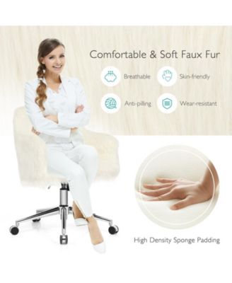Modern Fluffy Faux Fur Vanity Office Chair for Teens Girls-Beige