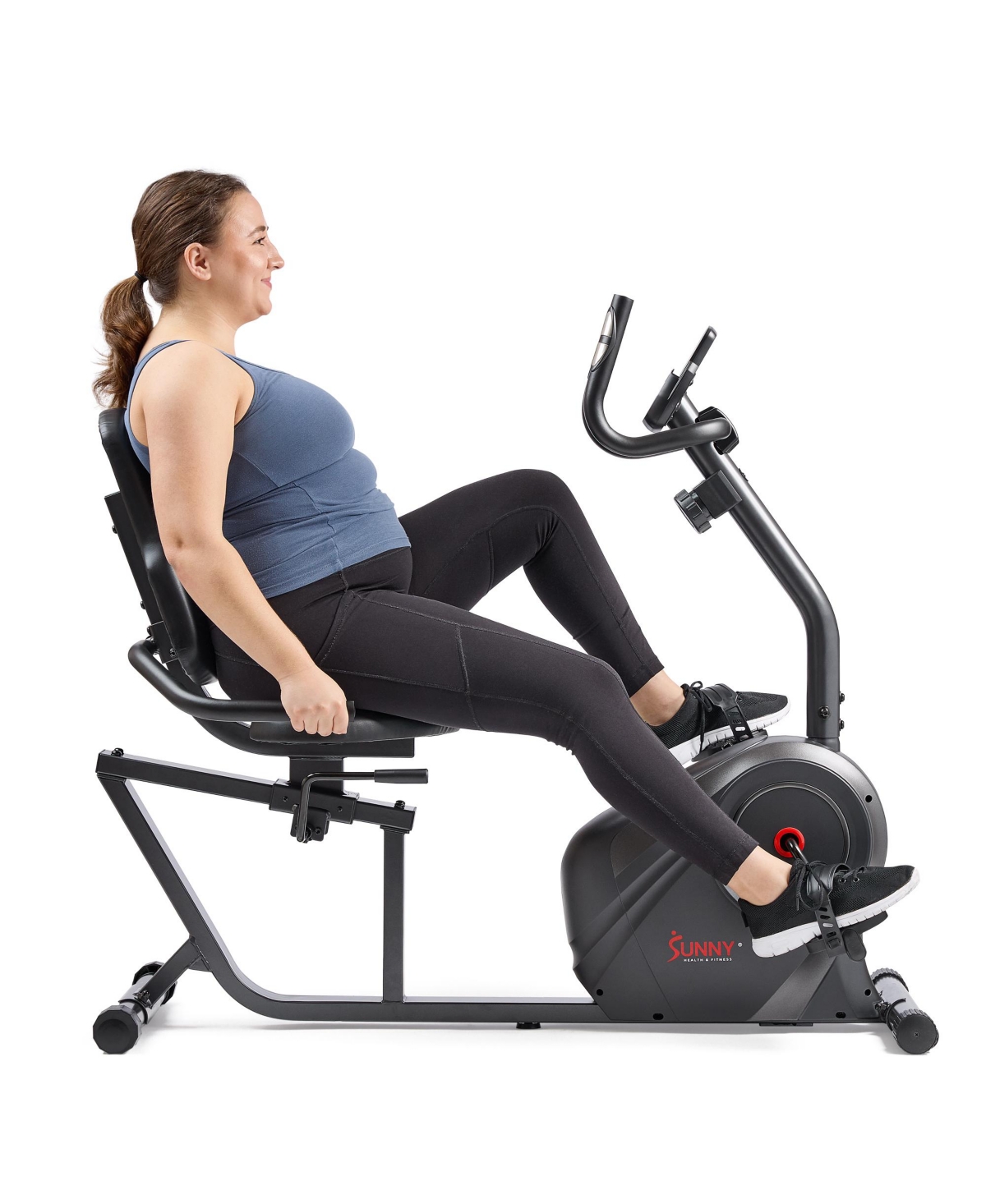 Sunny Health Fitness Smart Magnetic Resistance Recumbent Bike with Easy Adjustable Seat Sf RB4616SMART Black gray Smart Closet