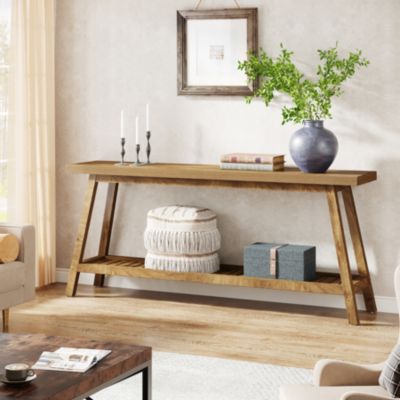 Farmhouse Console Entryway Table: 70.9 Inches Extra Long Console Table for Entryway, 2-Tier Narrow Wood Foyer Sofa Couch Table