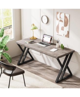 Writing Computer Desk, 55 inch Heavy Duty Study Desk with Z-Shaped Metal Leg, Modern Simple Home Office Computer Desk