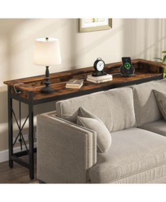 Console Table, 70.9-Inch Engineered Wood and Metal, Extra Long Design with Outlets, USB Ports, and Charging Station, Sofa Table