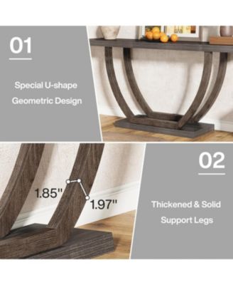 63-Inch Skinny Console Table with Geometric Base 2-Tier Farmhouse Sofa Table Narrow Long, Thickened Behind Couch Table with Shelves