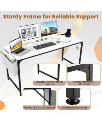 60" Modern Computer Desk with Charging Station with Storage Bag & Headphone Hook