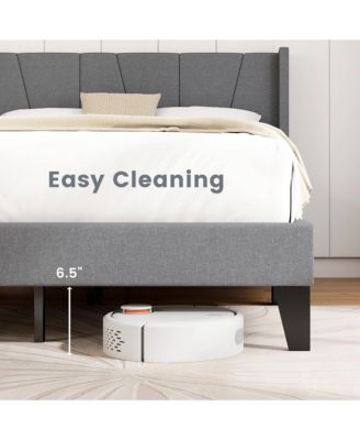 Full Size Upholstered Bed Frame w/ Elastic Pockets Mattress Foundation Gray