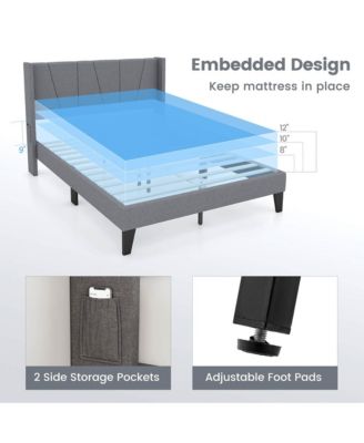 Full Size Upholstered Bed Frame w/ Elastic Pockets Mattress Foundation Gray