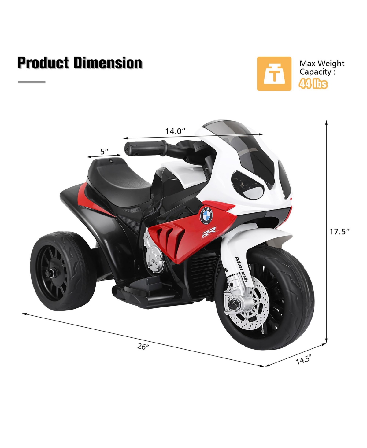 Gymax Kids Ride On Motorcycle Bmw Licensed 6V Electric 3 Wheels Bicycle w/ Music&Light Red