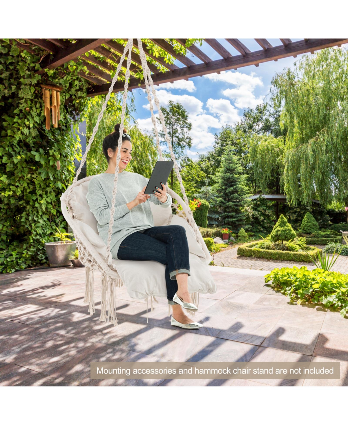 Hammock Chair with Thick Cushion and Macrame Holds up to 330 Lbs