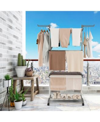 4-tier Clothes Drying Rack with Rotatable Side Wings and Collapsible Shelves-Gray