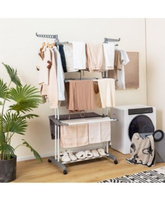4-tier Clothes Drying Rack with Rotatable Side Wings and Collapsible Shelves-Gray
