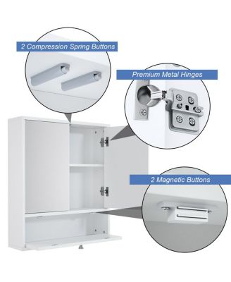 Double Door Wall-Mounted Bathroom Mirrored Medicine Cabinet-White