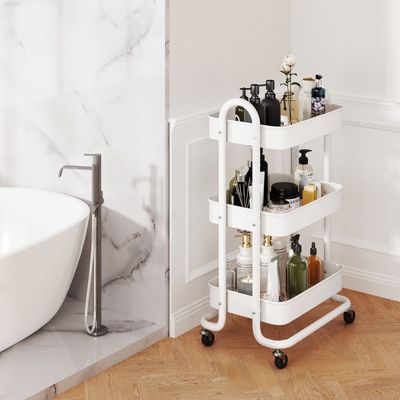 3 Tier Rolling Cart Utility Cart with Lockable Wheels Rolling Metal Storage