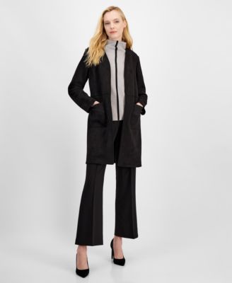 T Tahari Women's Faux-Suede Open-Front Midi Jacket - Macy's