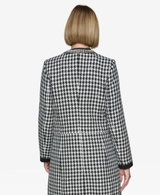 Women's Convertible Rhinestone-Collar Houndstooth Jacket