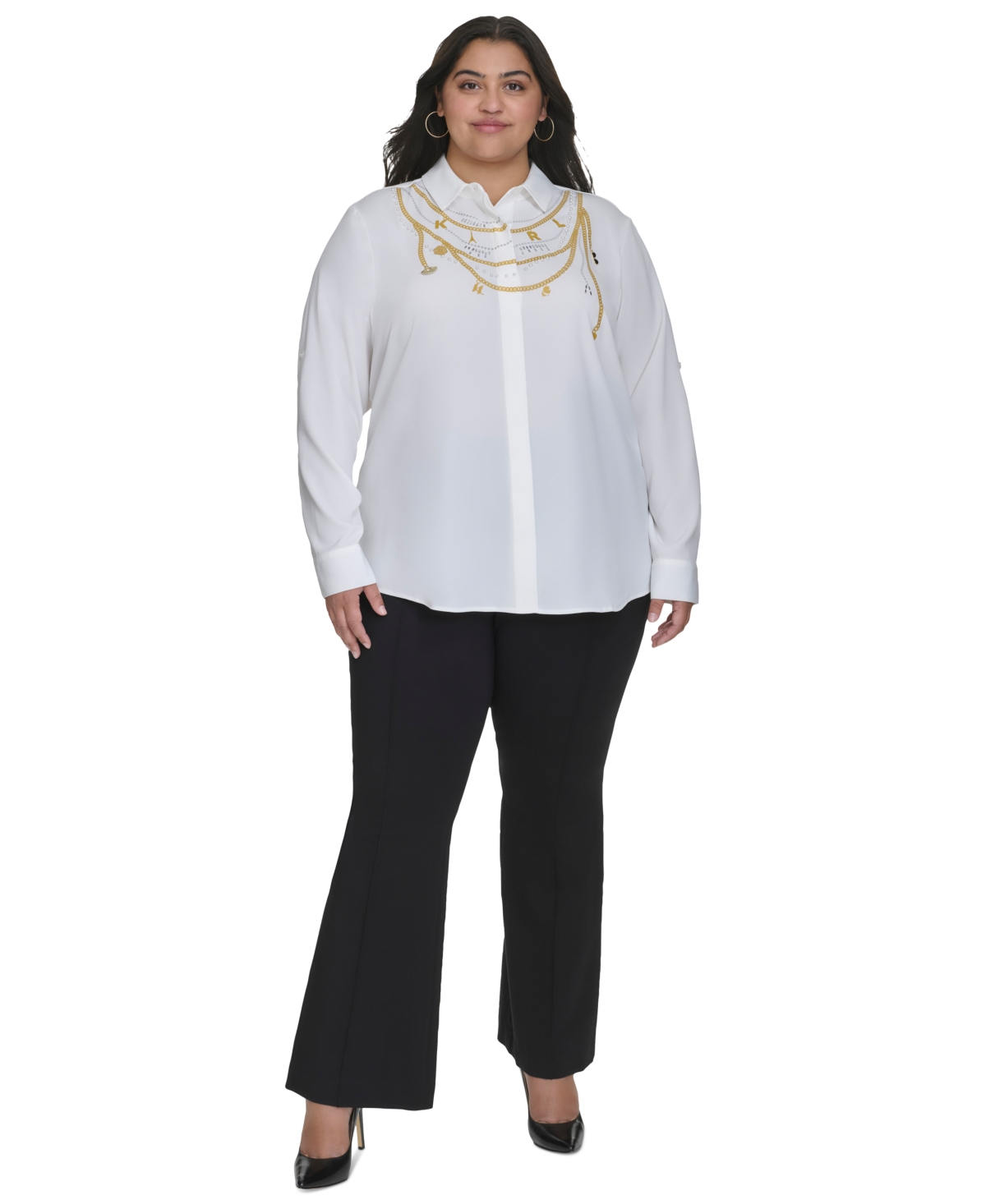Karl Lagerfeld Paris Plus Size Necklace-Effect Blouse, Created for Macy's