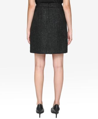 Women's Faux-Wrap Button-Trim Tweed Skirt 