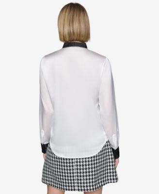 Women's Tie-Neck Long-Sleeve Satin Blouse 