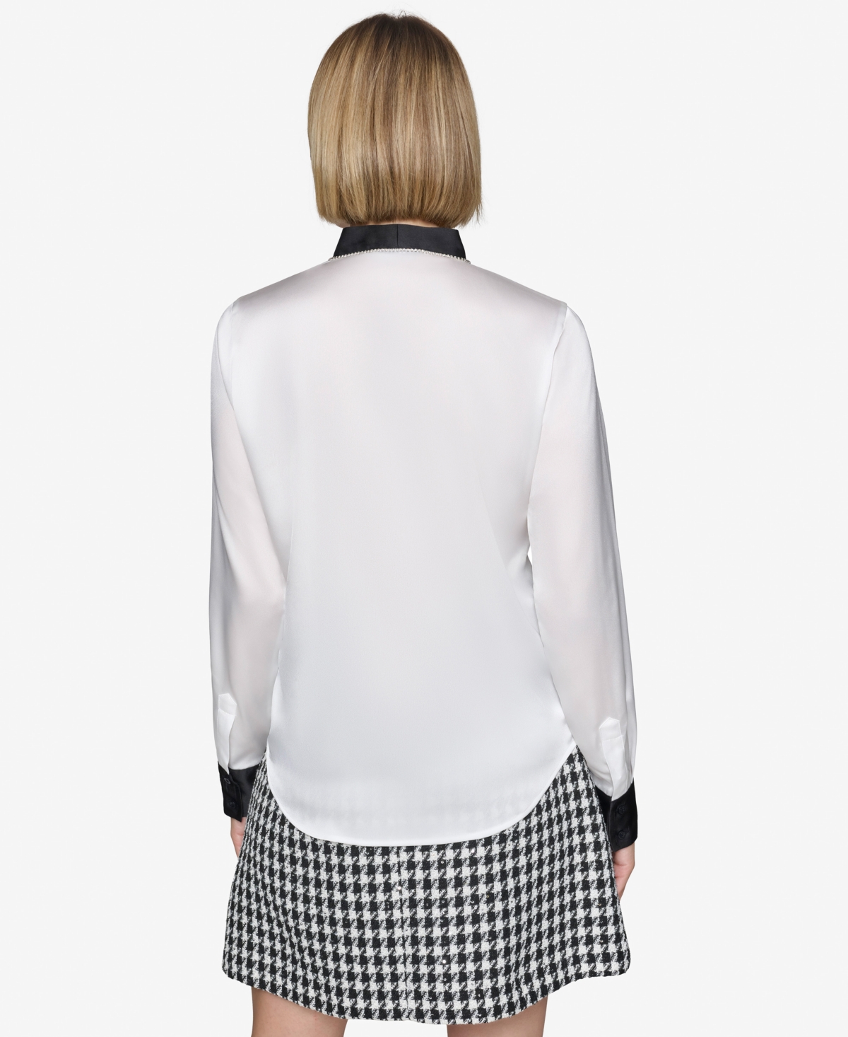 Karl Lagerfeld Paris Women's Tie-Neck Long-Sleeve Satin Blouse