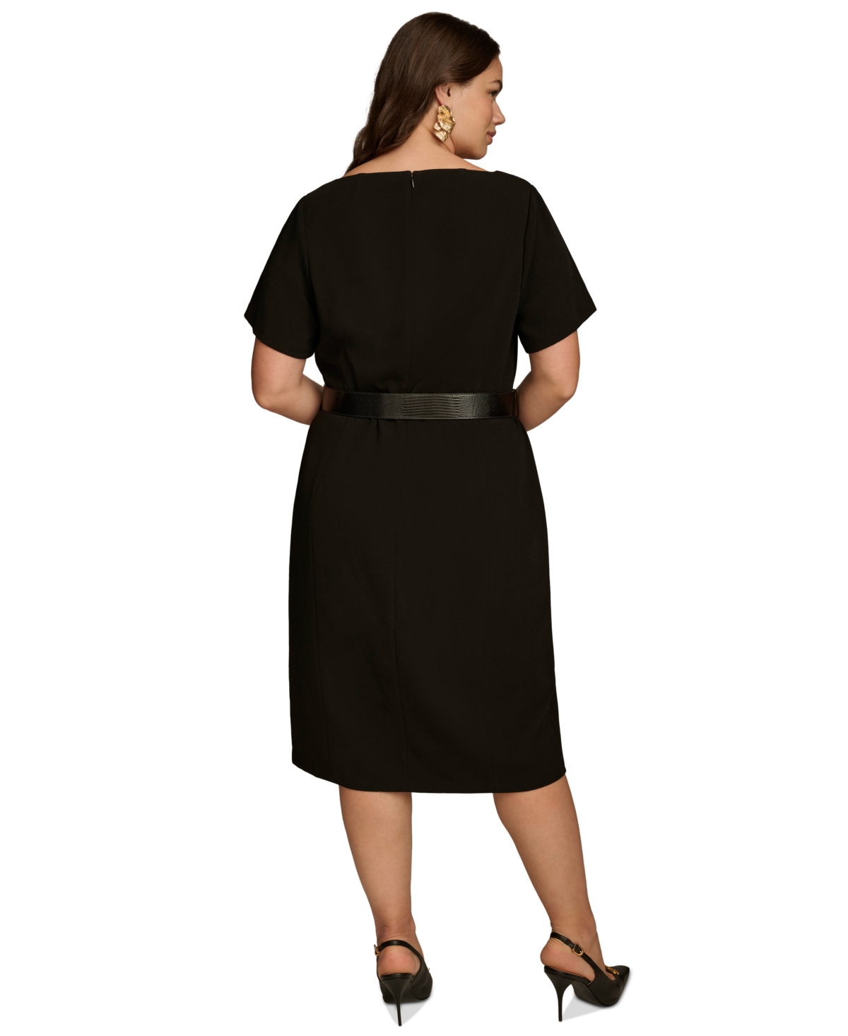 Donna Karan New York Plus Size Belted Short-Sleeve Dress