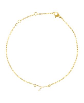 Gold Cubic Zirconia Pave Sideways Initial Anklet