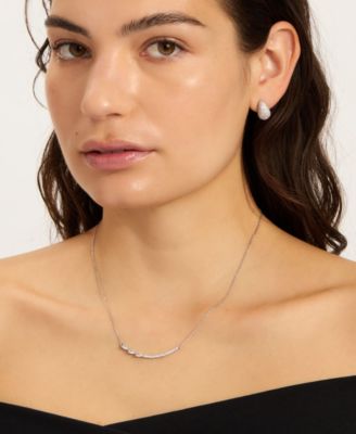 Adjustable Crystal Curved Bar Pink Cultivated Pearl Necklace