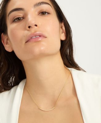 Gold Adjustable Faux Cultivated Pearl Curved Bar Necklace