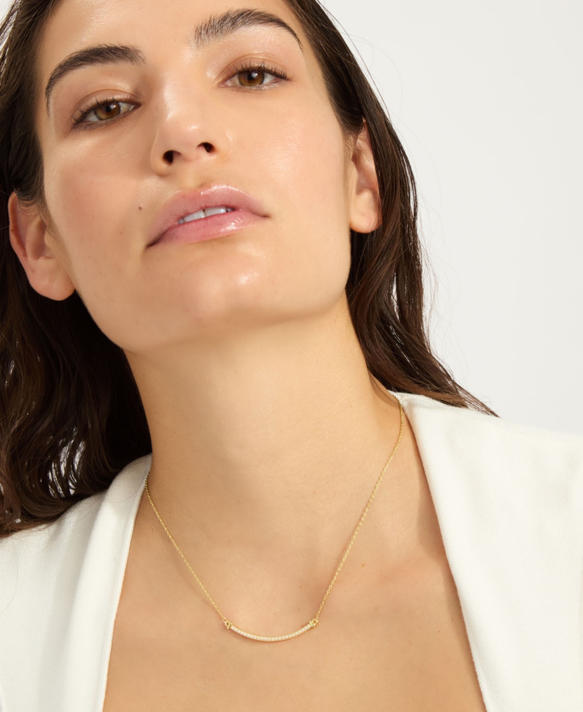 Adornia Gold Adjustable Faux Cultivated Pearl Curved Bar Necklace In White