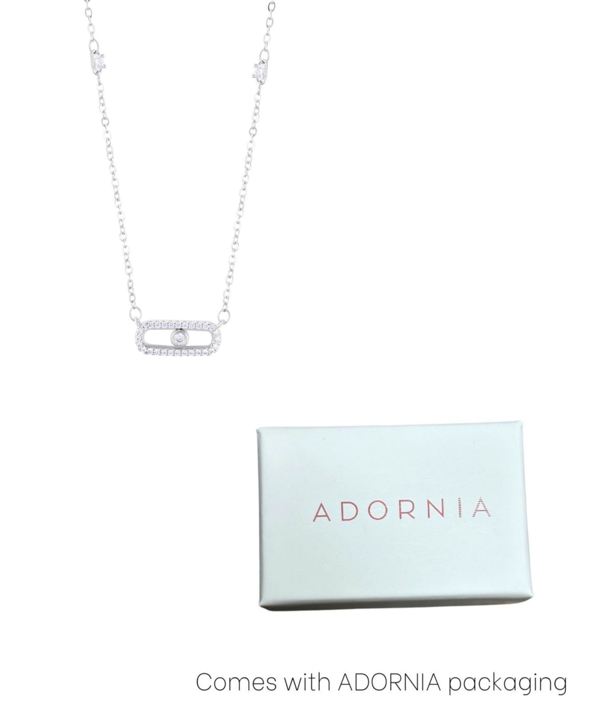 Adornia Sterling Silver Plated Adjustable Cz Dancing Stone Necklace In Silver