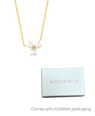 Gold Adjustable Freshwater Cultivated Pearl Cubic Zirconia 3-Point Flower Necklace