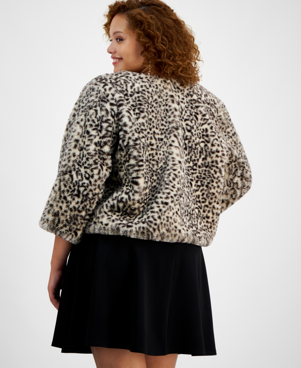 Bcx Trendy Plus Size Animal Print Open-Front Faux Fur Shrug