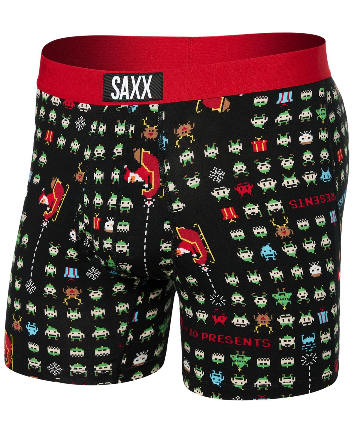 Saxx Men's Ultra Super Soft Relaxed-Fit Moisture-Wicking Holiday Printed Boxer Briefs - Sleigh Invaders-black
